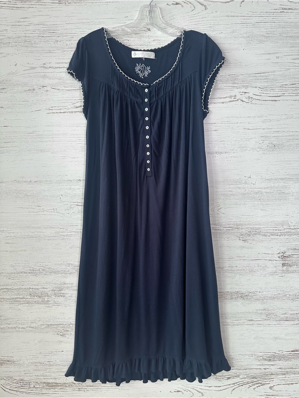 EILEEN WEST Short Sleeve Long Traditional Nightgown Navy Small